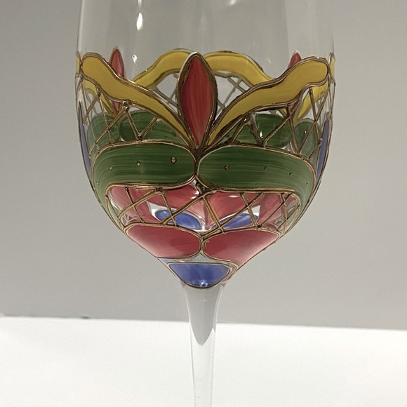 Orleans Romanian Crystal Wine Glasses Colorful Vibrant Hand-Painted Set of 4 - Picture 5 of 13